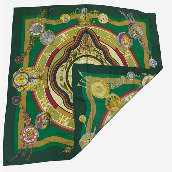 Hermes La Ronde des Heures/ Parmi les Fleurs Silk Scarf, Carre 90 - Picture 2 of 15
